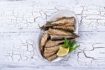 Canned smoked sprats in oil