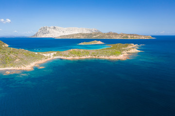 Panoramic view looking at the islands of Tavolara and Molara in the background, Sardinia