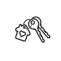 House with heart, two key and key ring. 