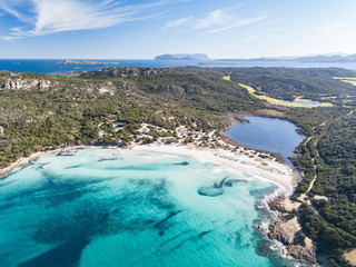 Fototapeta na wymiar Aerial view of Grande Pevero Beach in Costa Smeralda,North Sardinia,Porto Cervo