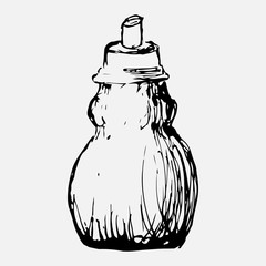 A sugar bowl drawn by hand with a pencil. A sugar-basin painted with a black pen on a white background. Vector eps illustration.