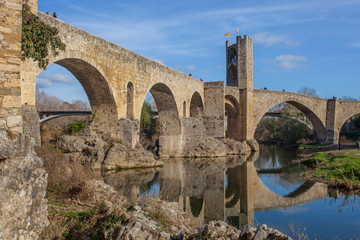 Fototapeta na wymiar Medieval bridge of Besalu. Catalonia, Spain