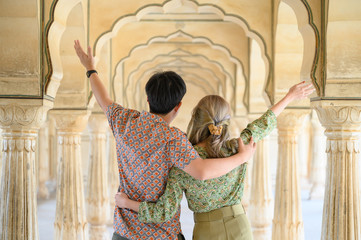 Happy couple enjoy travelling India
