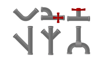 Pipelines and Valves Elements Isolated on White Background Vector Set