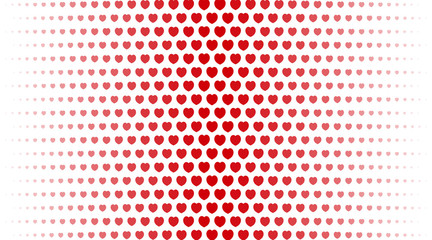 Fototapeta na wymiar Abstract background. Red hearts of different sizes with halftone effect on white background. Vector illustration.