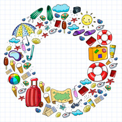 Vector pattern. Summer vacations. Travel and adventures. Beach, ocean, island, sun