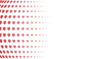 Abstract background. Red hearts of different sizes with halftone effect on white background. Vector illustration.