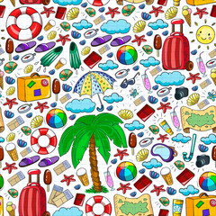 Vector pattern. Summer vacations. Travel and adventures. Beach, ocean, island, sun