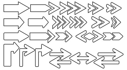 Set of arrows. A collection of silhouettes of black pointers on white background. Vector illustration