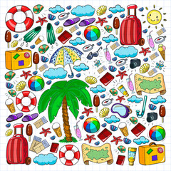 Vector pattern. Summer vacations. Travel and adventures. Beach, ocean, island, sun