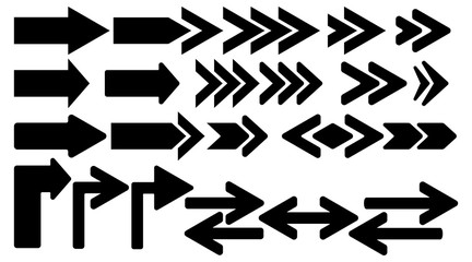 Set of arrows. A collection of silhouettes of black pointers on white background. Vector illustration