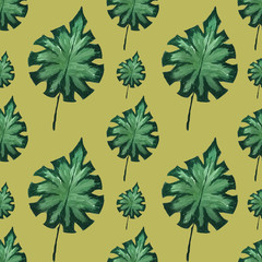 Seamless tropical flower pattern. Botanical hand-drawn watercolor illustration. Design for packaging, weddings, fabrics, textiles, Wallpaper, website, postcards
