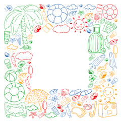 Vector pattern. Summer vacations. Travel and adventures. Beach, ocean, island, sun