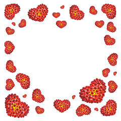 Red hearts made of spheres with reflections isolated on white background. Happy valentines day 3d illustration frame with copyspace