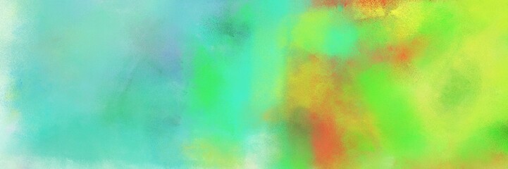 medium aqua marine and yellow green colored vintage abstract painted background with space for text or image. can be used as horizontal background graphic