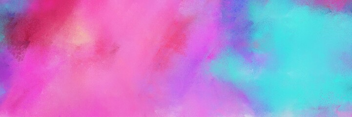 Fototapeta na wymiar orchid and medium turquoise colored vintage abstract painted background with space for text or image. can be used as horizontal header or banner orientation