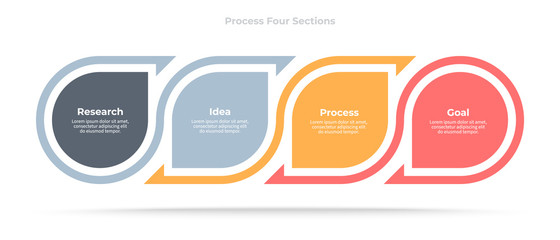 Business infographics. Timeline with 4 steps, options, circles. Vector template.