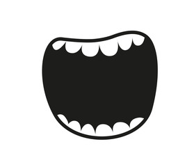Isolated mouth open with teeth on a white background. Shouting. Black and white hand drawn cartoon style vector illustration.
