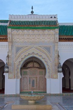 The courtyard in Karaouine Mosque in Fez Medina, Morocco