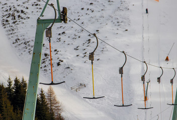 Empty Sky slope ski lift in Austria