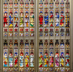 Fototapeta na wymiar Stained glass windows of the St. Salvator's Cathedral in Bruges