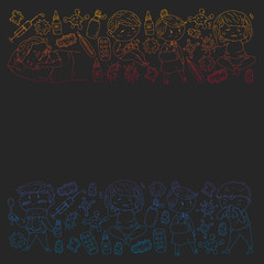 Vector pattern with little children. Illustration of Child diseases, flu, illness
