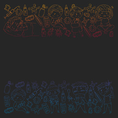 Vector pattern with little children. Illustration of Child diseases, flu, illness