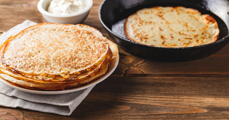 Stack of russian pancakes blini