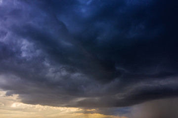 Aerial view of heavy thunderclouds over the forest of Karelia