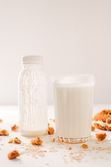 Breakfast with oatmeal cookies with cream and goat yogurt
