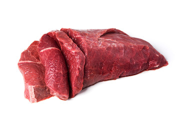 Red meat beef close-up isolated on a white background