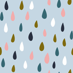 Sketchy hand-drawn raindrops seamless pattern on light blue background - for wallpaper, paper, fabric, textile design