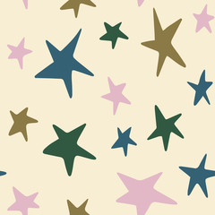 Obraz premium Sketchy hand-drawn stars seamless pattern on yellow background - for wallpaper, paper, fabric, textile design