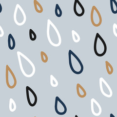 Sketchy hand-drawn raindrops seamless pattern on light grey background - for wallpaper, paper, fabric, textile design