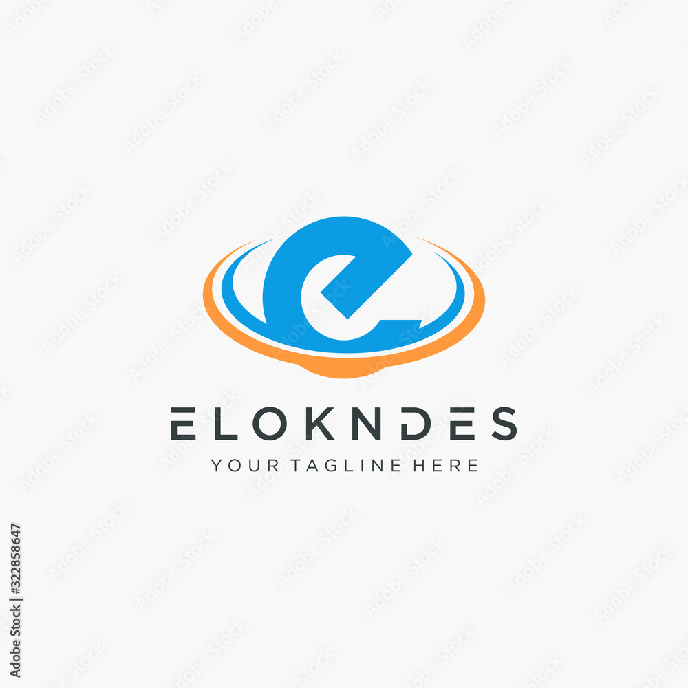 Poster initial letter e with swoosh element . vector wave the planet concept. the logo can be used for busi