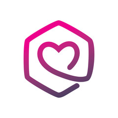 hexagon color line love hearth logo design