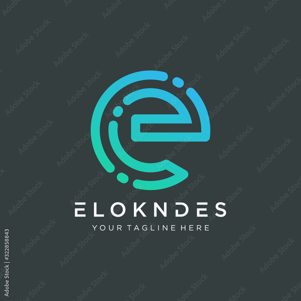 Fototapete initial e logo with data flow design modern monogram and elegant. logo the letter e in the form of a