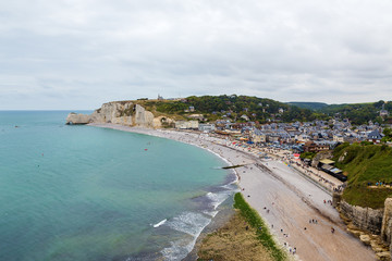 Etretat, France. Beach and Natural Arch of D’Amont on the Alabaster Coast