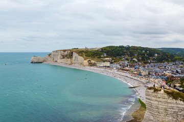 Etretat, France.  Beach and d’Amont Arch on the Alabaster Coast