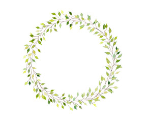 Hand drawn watercolour spring wreath on white background. 