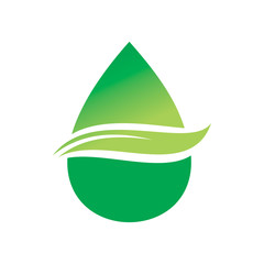 green water drop leaf logo design