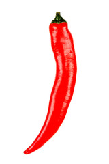 Whole red pod of hot chili pepper isolated on a white background