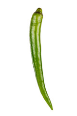 Whole green pod of hot chili pepper isolated on a white background