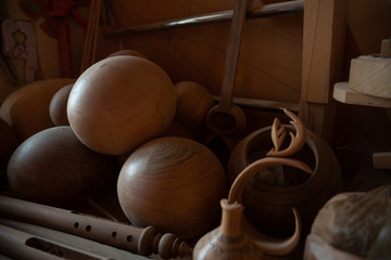 Workshop of professional Tar master artisan detailed work on wood violin in a workshop. Azerbaijan traditional instrument.