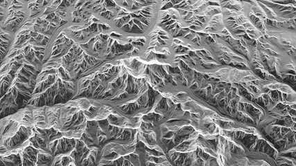3d holographic illustration of everest and other mountains.