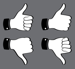 Thumbs up and down. Like and dislike. Signs with hands