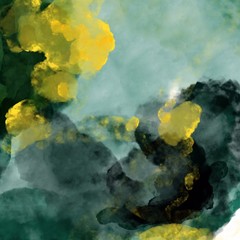 Viridian green tones watercolor with yellow splash.
