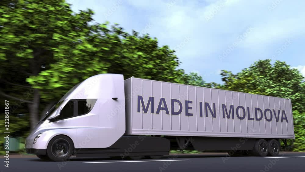 Aufkleber trailer truck with made in moldova text on the side. moldovan import or export related loopable 3d a