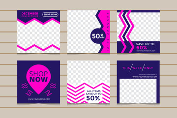 Set modern square editable banner template. Suitable for social media post and web,internet ads. Vector illustration with photo college.