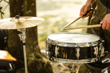 drums-set with sticks on snare-drums